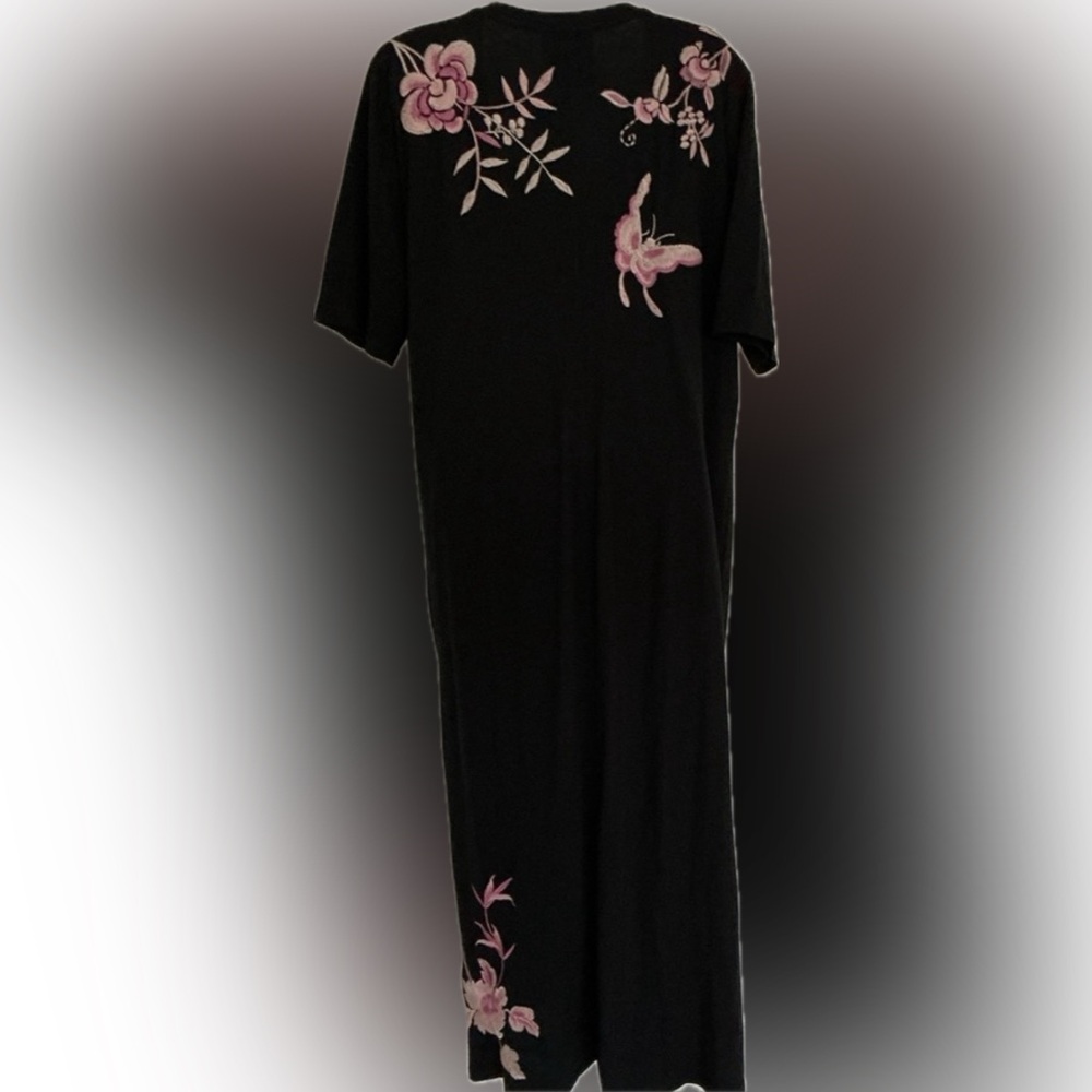 Johnny Was Black Maxi Dress with Pink Floral Embroidery - Picture 5 of 8